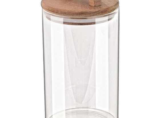 Δοχείο Αποθήκευσης Acacia 01-17484 10x10x19,2cm 1000ml Natural-Clear Estia Ξύλο,Γυαλί