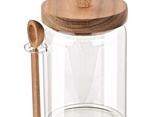 Δοχείο Αποθήκευσης Με Κουτάλι Acacia  01-17460 9,7x12x17cm 850ml Natural-Clear Estia Ξύλο,Γυαλί