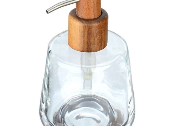 Δοχείο Κρεμοσάπουνου Acacia 02-18160 10x10x10,5cm 320ml Natural-Clear Estia Ξύλο,Γυαλί