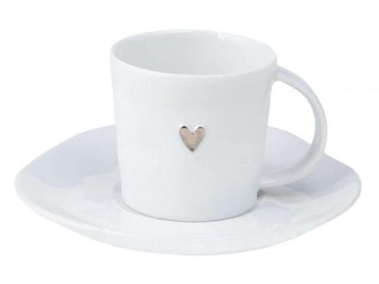 Φλυτζάνι Καφέ Με Πιατάκι Heart LBTRD0014342 6x5cm White-Silver Raeder Πορσελάνη