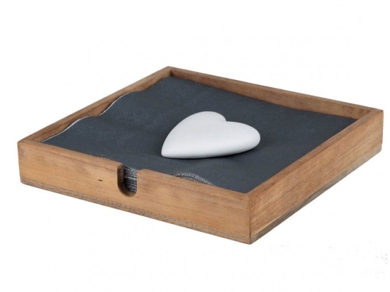 Χαρτοπετσετοθήκη Heart LBTRD0015538 18x18x3cm Natural-White Raeder Ξύλο,Πορσελάνη