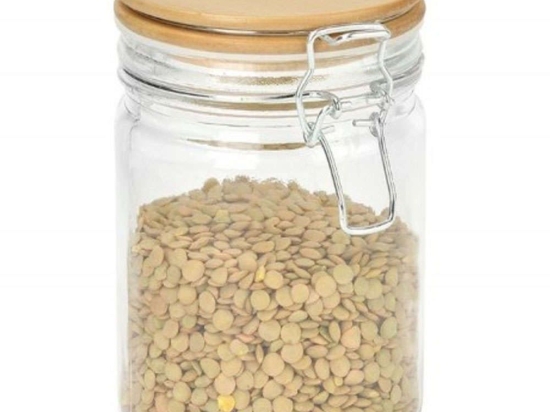 Βάζο Αποθήκευσης Small LBTAH-CC69340 Φ10x15cm 700ml Clear-Natural Andrea House Ξύλο,Γυαλί