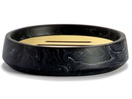 Σαπουνοθήκη Marble LBTAH-BA71011 Φ12x2,5cm Black-Gold Andrea House Ατσάλι,Polyresin