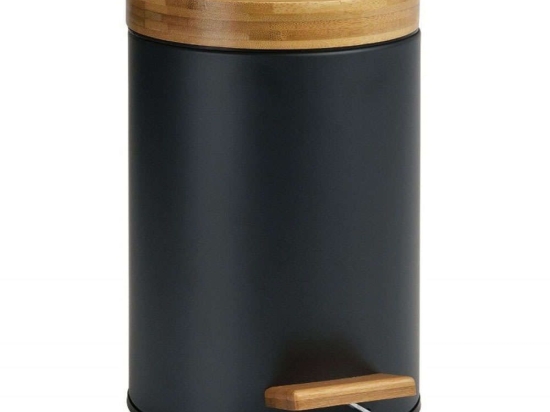 Κάδος Απορριμμάτων LBTAH-BA69080 Φ17x26cm 3lt Black-Brown Andrea House Μέταλλο,Bamboo