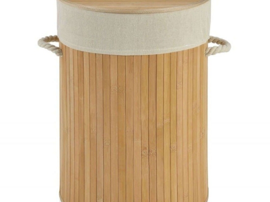Καλάθι Απλύτων Bamboo LBTAH-BA68266 Φ37x50cm Natural-Beige Andrea House Bamboo,Γιούτα,Βαμβάκι