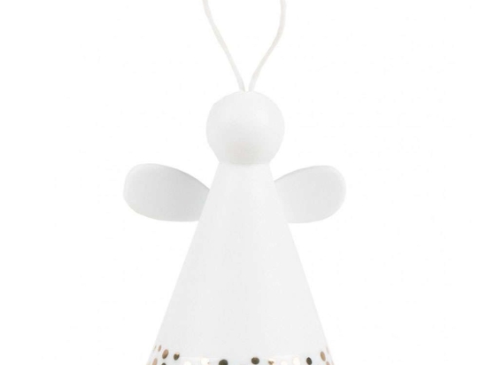 Στολίδι Χριστουγεννιάτικο Bell Angel Golden Dots LBTRD0090312 Φ4,5x6cm White-Gold Raeder