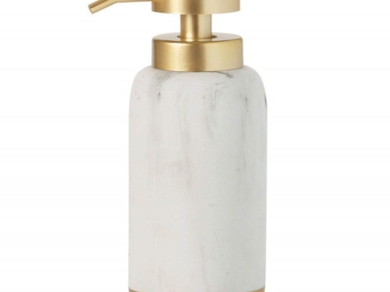 Δοχείο Κρεμοσάπουνου Classic Marble AH-BA72074 Φ7,5x17,5cm White-Gold Andrea House Πολυρεσίνη