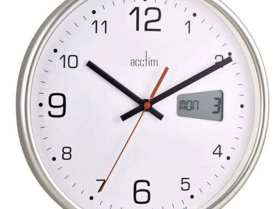Ρολόι Τοίχου Με Ψηφιακή Ημερομηνία Kalendar ACCTIM22367 26,7x4,4cm Silver-White Acctim Μέταλλο,Γυαλί