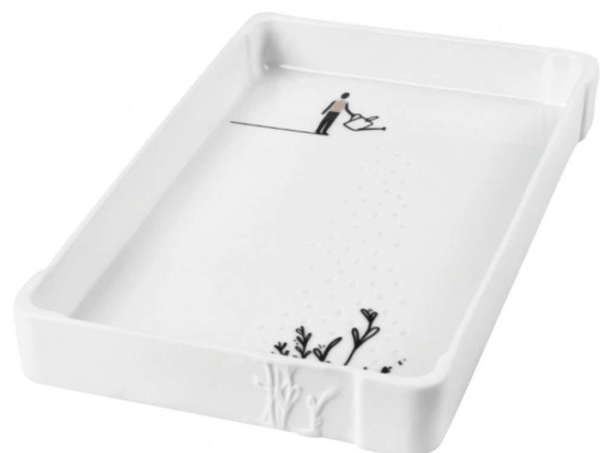Πιατέλα Σερβιρίσματος Watering Can Man RD0017134 22,5x13,5x2,5cm White-Black Raeder Πορσελάνη,Γυαλί