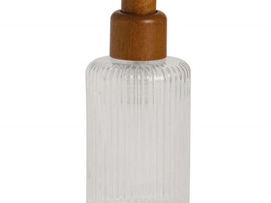 Δοχείο Κρεμοσάπουνου AH-BA73004 Φ7x18cm Clear-Natural Andrea House Μέταλλο,Γυαλί,Ξύλο