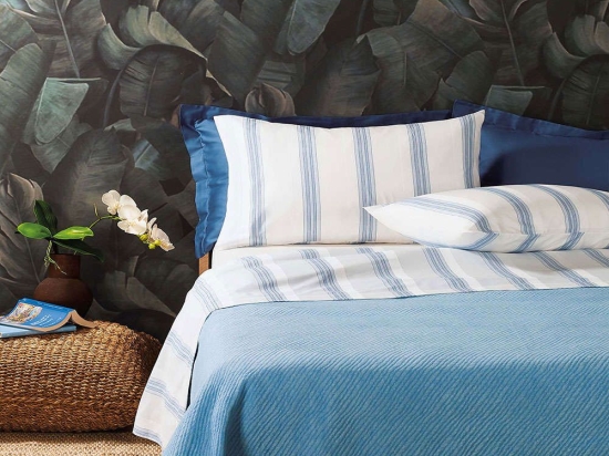 Σεντόνια Σετ 4τμχ Gili B1 Blue Zucchi King Size 250x280cm 100% Βαμβάκι