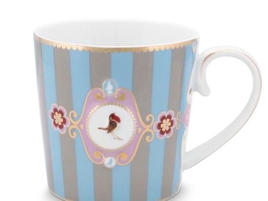 Κούπα 51002025 Love Birds Medallion Stripes Large 250ml Blue-Beige Pip Studio Πορσελάνη
