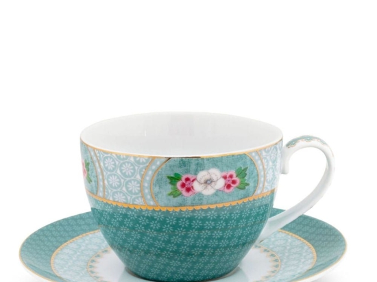 Φλυτζάνι Cappuccino Με Πιατάκι 51004083 Blushing Birds 280ml Blue Pip Studio Πορσελάνη