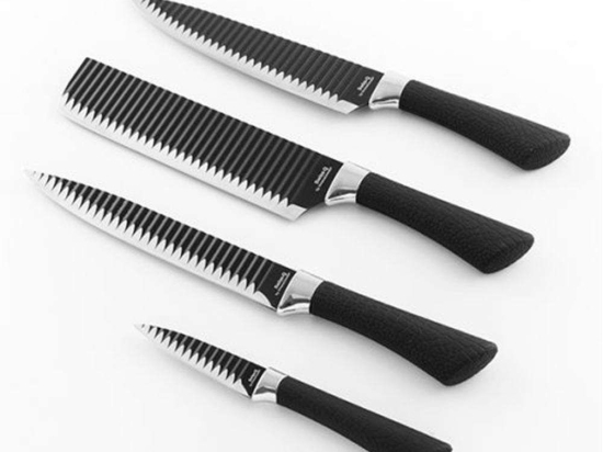 Μαχαίρια Shark Swiss Q (Σετ 4Τμχ) V0101019 Black-Silver InnovaGoods Ανοξείδωτο Ατσάλι