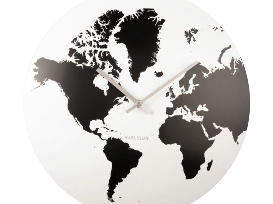 Ρολόι Τοίχου World Map KA5889WH Φ39x4cm White-Black Karlsson Μέταλλο