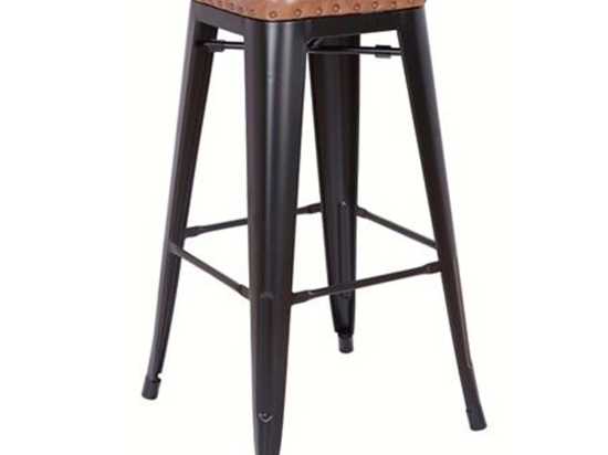 Σκαμπό Bar Relix Ε5190Ρ,14Μ Μεταλλικό Μαύρο Matte/Pu Camel 43x43x78cm Μέταλλο,Τεχνόδερμα