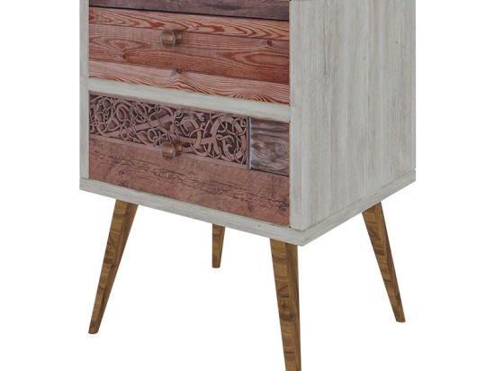 Κομοδίνο Virtue pakoworld χρώμα λευκό γκρι-καρυδί 40x35x55εκ