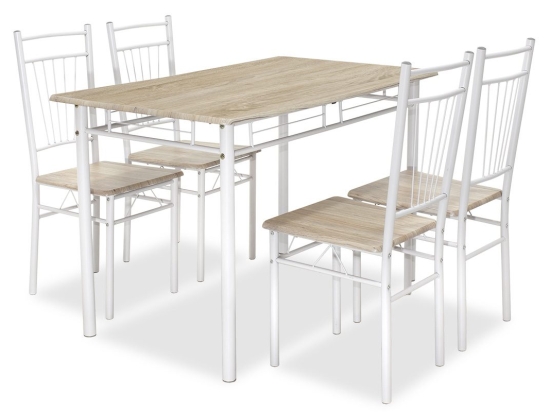 Τραπεζαρία Roza pakoworld σετ 5τμχ χρώμα sonoma - πόδια λευκό gloss 120x70x75εκ