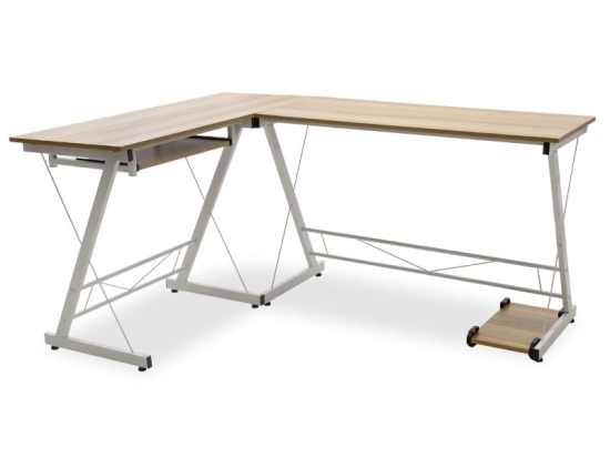 Γραφείο γωνιακό αναστρέψιμο Levi pakoworld-MDF χρώμα oak-λευκό 158x120x73εκ