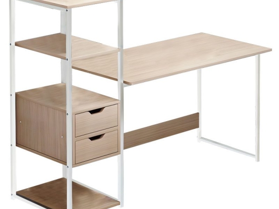 Γραφείο Zayn ΙΙ pakoworld με ραφιέρα-MDF φυσικό-λευκό 107x40x110εκ