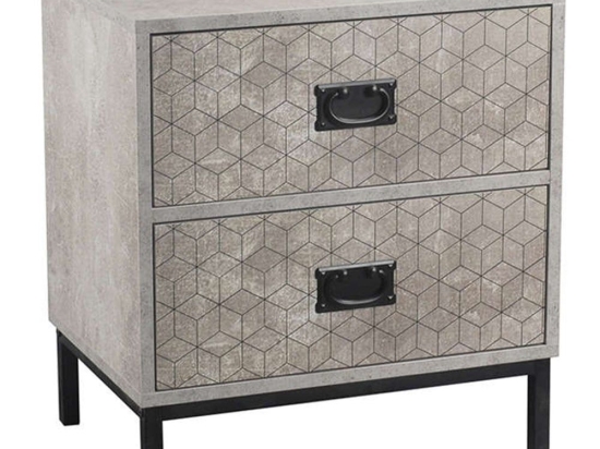 Κομοδίνο 2Συρτάρια Rubik Cement-Black 50x35x55cm 09-0952 Μοριοσανίδα, Μέταλλο
