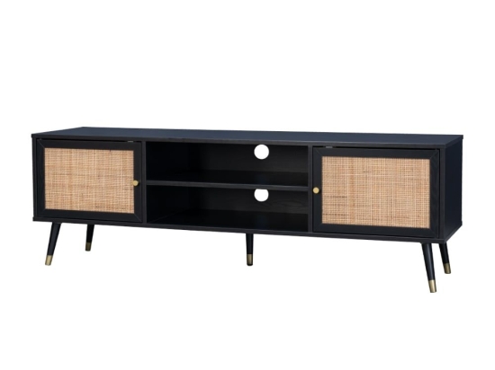 Έπιπλο Τηλεόρασης Vienna 05-0565 150x39xH49cm Black Με Rattan Μοριοσανίδα, Μελαμίνη