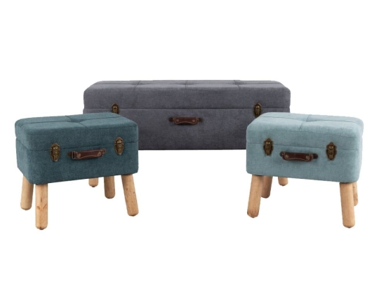 Σκαμπό -Μπαούλα Babus (Σετ 3τμχ) 100-50-50x40-35-35xH47-38-38cm Grey - Mint