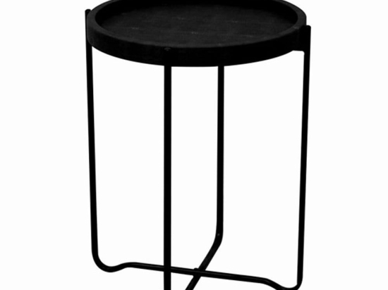 Τραπεζάκι Σαλονιού Βοηθητικό Oxford 04-0602 D43xH53cm Black Μέταλλο,Τεχνόδερμα