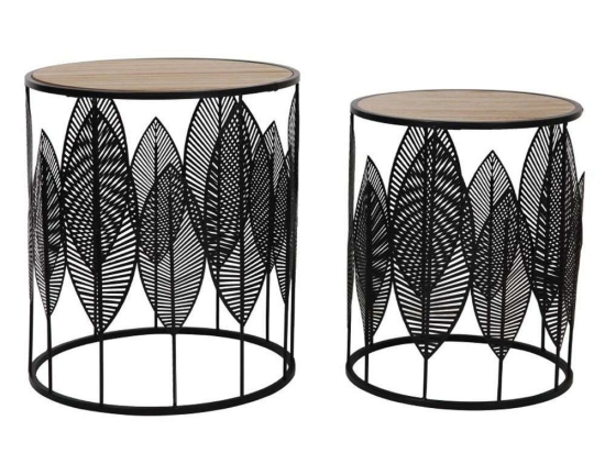 Τραπέζι Ζιγκόν Leaf (Σετ 2Τμχ) 04-0690 Φ40-33,5x45-40cm Natural-Black