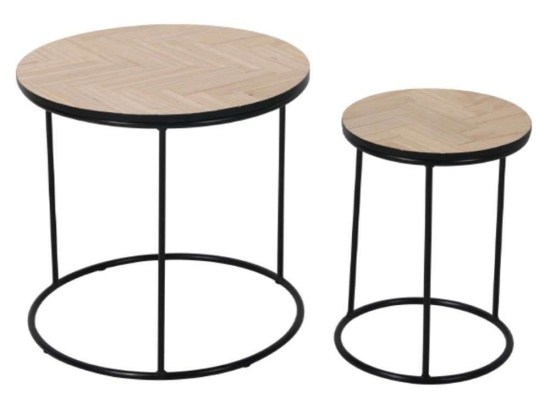 Τραπέζι Ζιγκόν Parke (Σετ 2Τμχ) 04-0691 Φ48-30x45-40cm Natural-Black