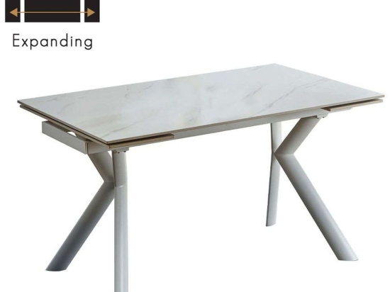 Τραπέζι Επεκτεινόμενο Kira 02-0613 140/170/200x80x75cm Marble Effect White Πέτρα,Μέταλλο