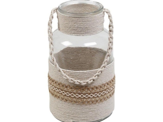 Φανάρι Με Πλέξη DET106 18Χ30cm Beige Espiel Σχοινί,Γυαλί