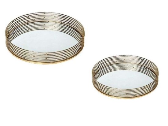 Δίσκος Διακοσμητικός Σετ 2Τμχ NID105 40x40cm Gold Espiel Μέταλλο,Γυαλί
