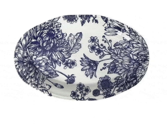 Πιατέλα Κεραμική English Blue Οβάλ Rpn208K6 22X14cm White-Blue Espiel Κεραμικό