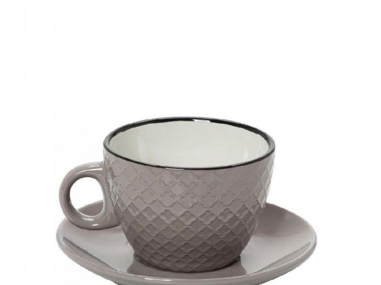 Φλυτζάνι Cookie Delight Espresso Με Πιατάκι 100Cc Hun412K6 Φ7cm Cream-Grey Espiel Κεραμικό