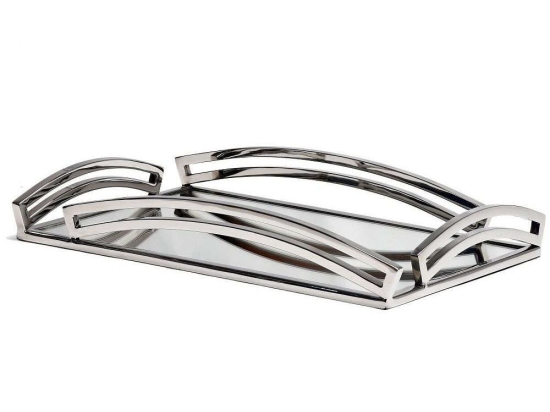 Διακοσμητικός Δίσκος Με Καθρέπτη MR17579 41x26x7cm Silver Espiel Γυαλί