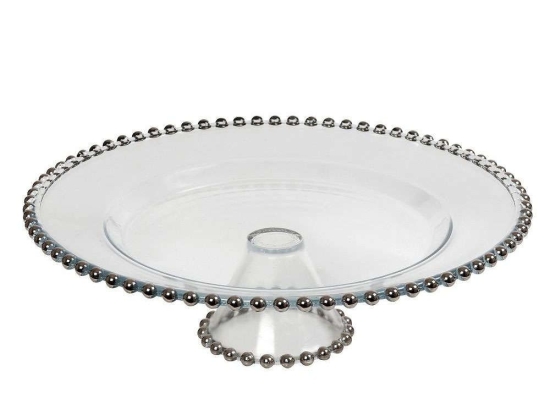 Τουρτιέρα Γυάλινη Με Πόδι AD4921 34x34x10cm Silver Espiel Γυαλί