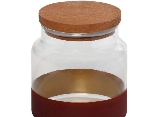 Βάζο Αποθήκευσης Με Καπάκι Alfa RAB637 635ml Φ10x11cm Red-Gold Espiel Ξύλο,Γυαλί