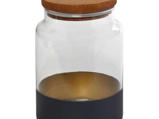 Βάζο Αποθήκευσης Με Καπάκι Alfa RAB644 890ml Φ10x14,5cm Blue-Gold Espiel Ξύλο,Γυαλί
