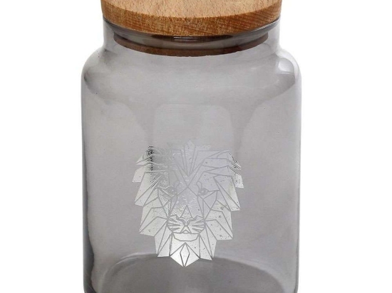 Βάζο Αποθήκευσης Με Καπάκι Jungle Lion RAB622 890ml Φ10x14,5cm Silver Espiel Ξύλο,Γυαλί