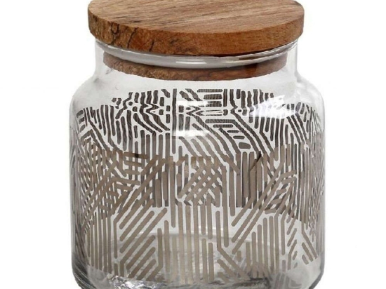 Βάζο Αποθήκευσης Με Καπάκι Labyrinth RAB659 635ml Φ10x11cm Silver Espiel Ξύλο,Γυαλί