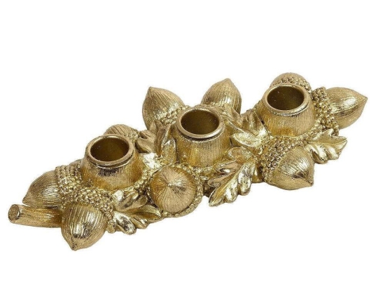 Κηροπήγιο Με Βελανίδια 3 Θέσεων MT2622K2 24x11x4,5cm Gold Espiel
