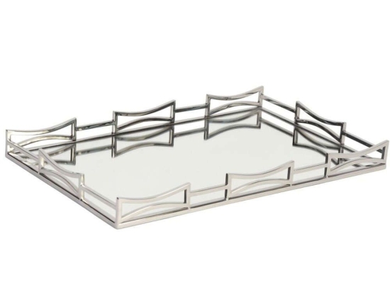 Διακοσμητικός Δίσκος Με Καθρέπτη MR19213 56x36cm Silver Espiel Ατσάλι,Γυαλί