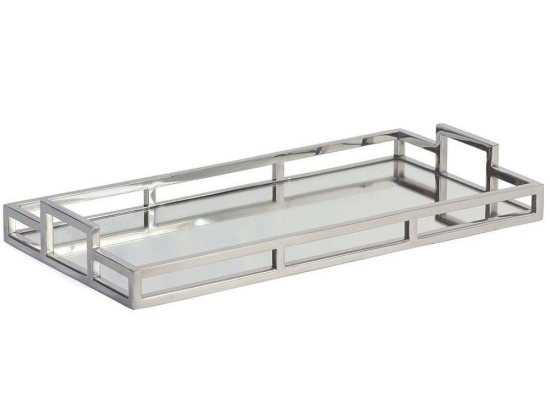 Διακοσμητικός Δίσκος Με Καθρέπτη MR19320 50x25cm Silver Espiel Ατσάλι,Γυαλί
