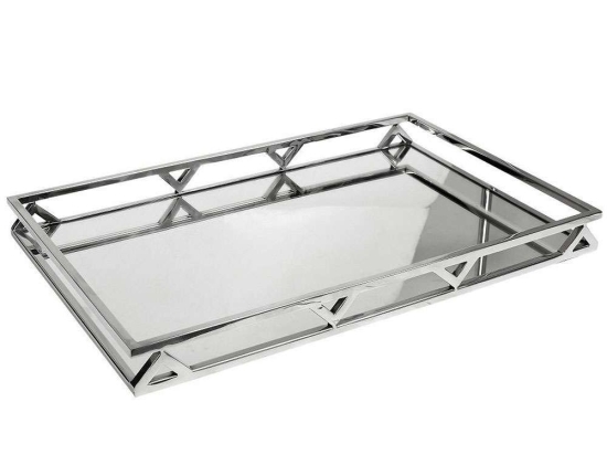 Διακοσμητικός Δίσκος Με Καθρέπτη MR19352 56x36cm Silver Espiel Ατσάλι,Γυαλί