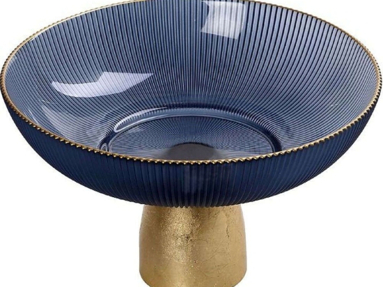 Διακοσμητικό Μπωλ Με Πόδι Mystery DAC1819 25x25x14cm Blue-Gold Espiel Γυαλί