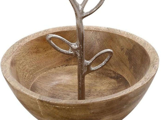 Διακοσμητικό Μπωλ FRI110 20x20x17cm Brown-Silver Espiel Μέταλλο,Ξύλο