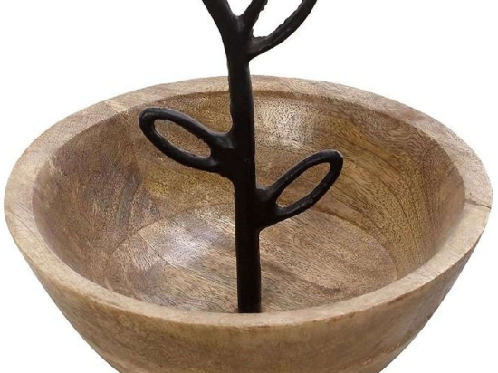 Διακοσμητικό Μπωλ FRI112 20x20x17cm Brown-Black Espiel Μέταλλο,Ξύλο