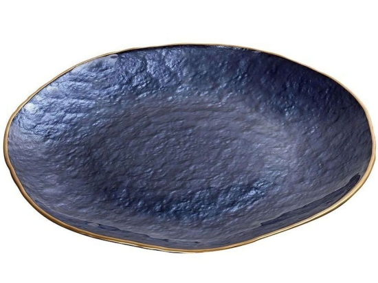 Διακοσμητική Πιατέλα Shine DAC1805 Φ33cm Blue-Gold Espiel Γυαλί