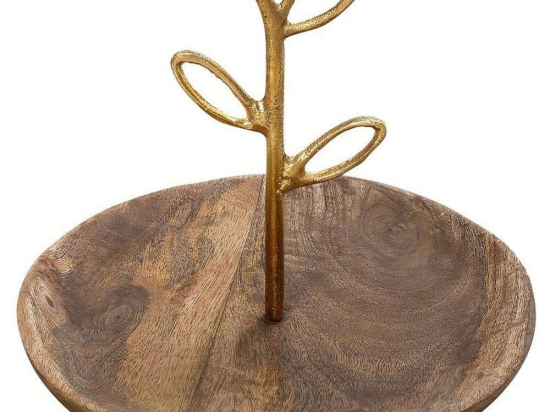 Διακοσμητική Πιατέλα FRI106K2 20x20x17cm Brown-Gold Espiel Μέταλλο,Ξύλο